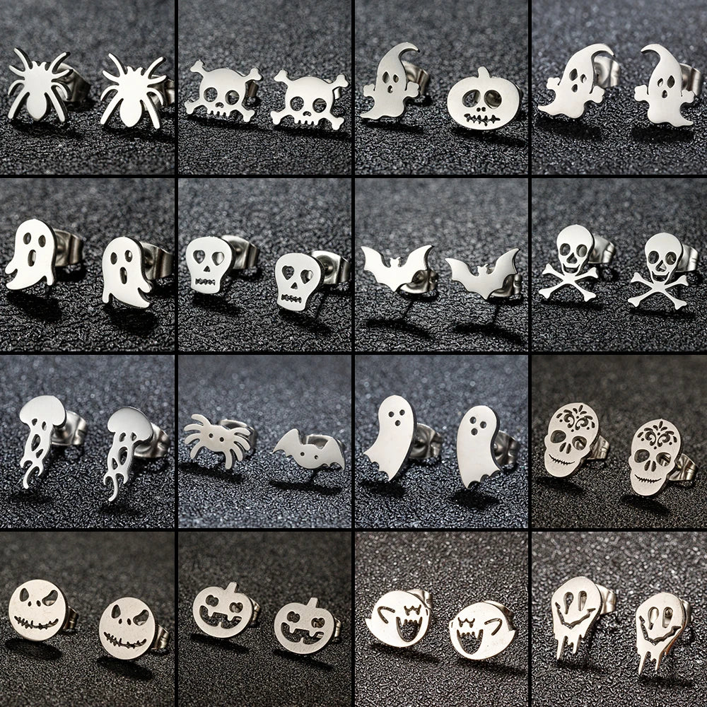 Horror Halloween Bat Spider Trendy Earrings Women 2024 Black Color Stainless Steel Ear Piercing Skull Punk Jewelry Party Gifts Vera Lux