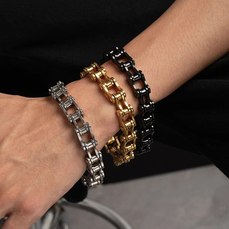 1Pcs Men's Stainless Steel Bracelet Creative Imitation Bicycle Chain Bracelet Trendy Punk Style Daily Wear Accessories Vera Lux