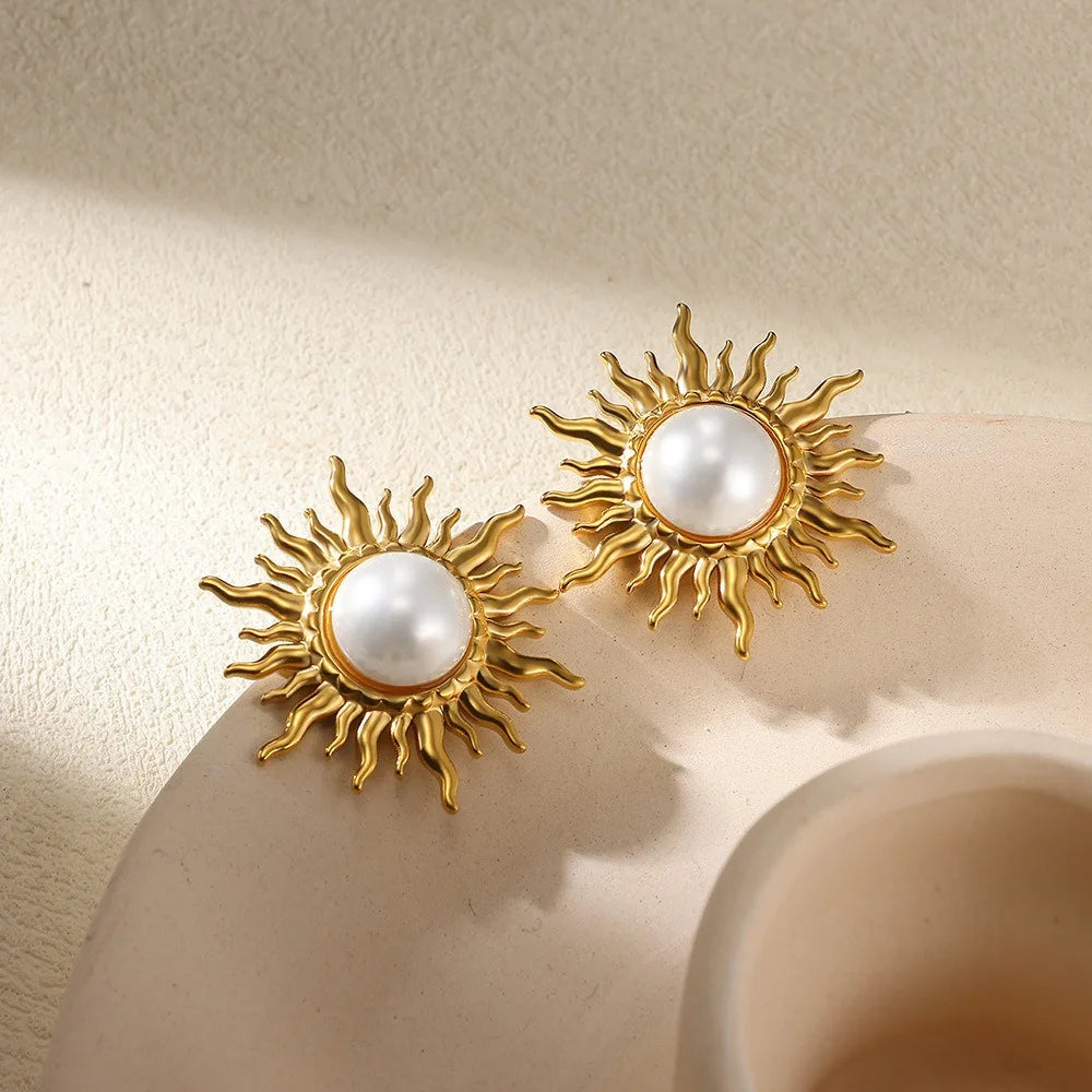 Vintage Stainless Steel Sun Earrings For Women Bohemian Sun Shine Earrings Irregular Fan Shaped Earrings Jewelry Party Gifts Vera Lux