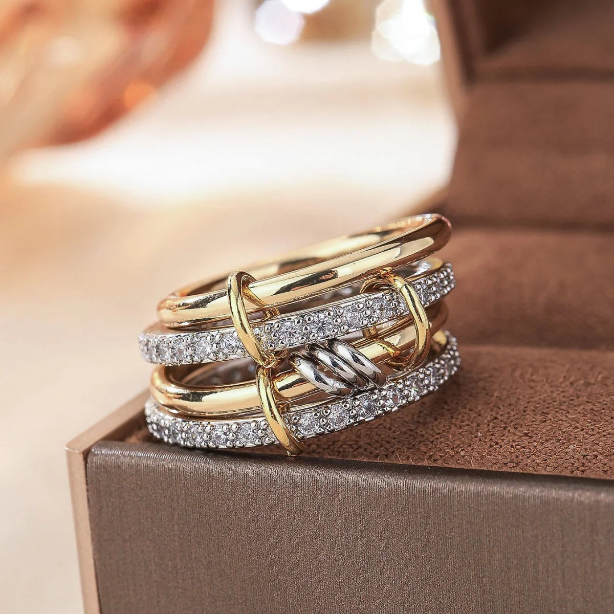 A Niche Two-Color Four-Ring Copper Jewelry Ring, Hypoallergenic, Ins Style, Stacking Artifact, Suitable For Young Women Vera Lux