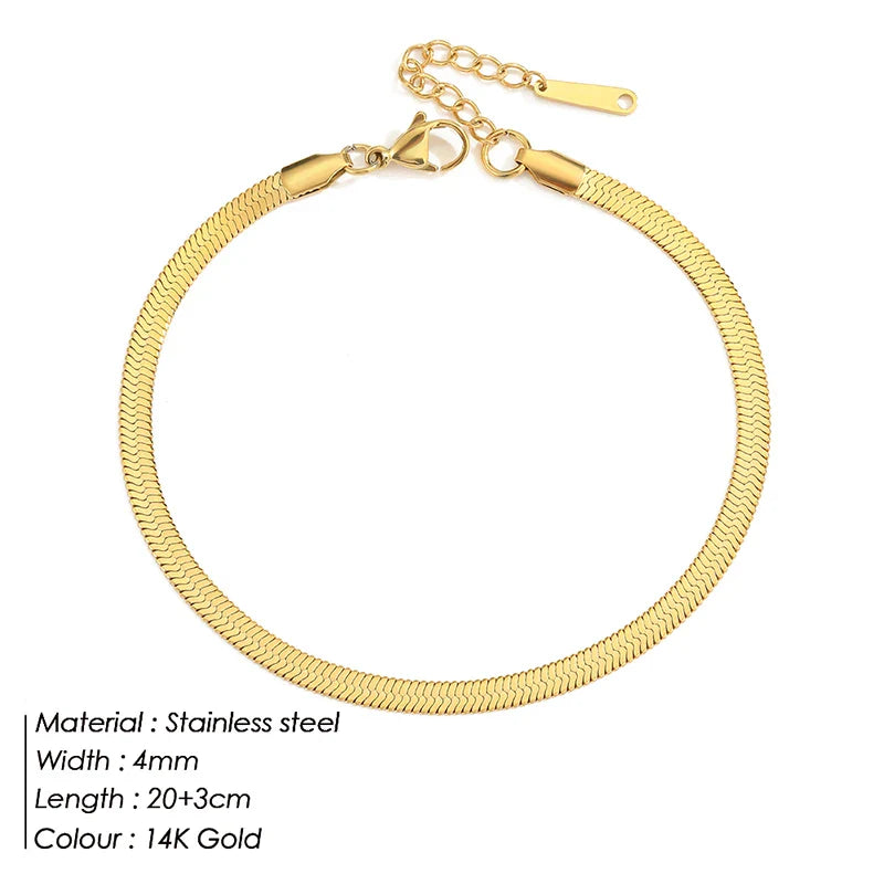 SUNIBI Stainless Steel Snake Chain Anklet for Women Summer Beach Gold Color Anklets Fashion Jewelry Dropshipping Wholesale Vera Lux
