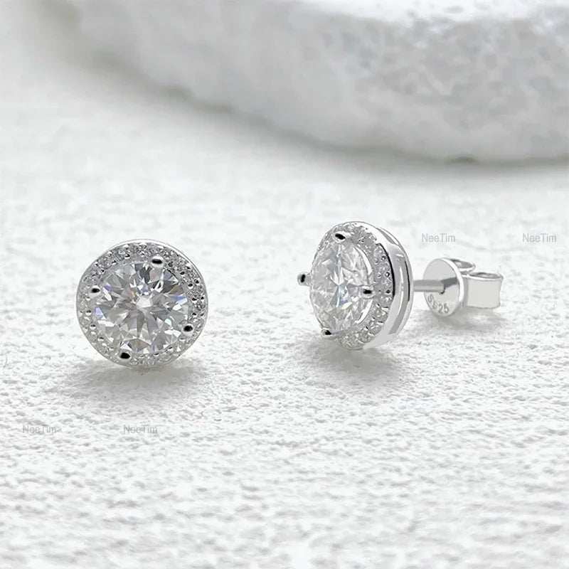 NeeTim 0.5-2CT Moissanite Stud Earrings for Women Sparkling Lab Diamond Sterling Silver S925 Wedding Party Jewelry Certified Vera Lux