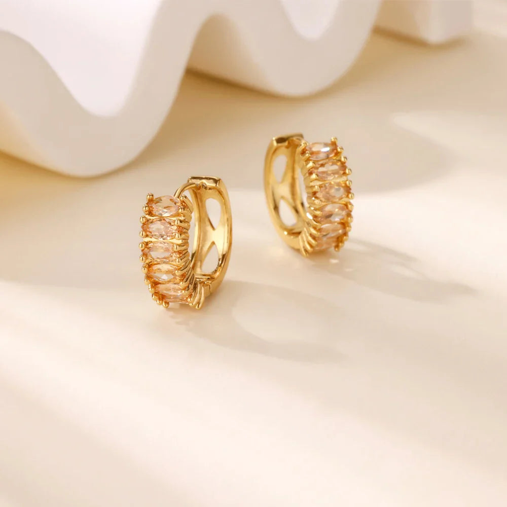 Zircon Hoop Earrings For Women Stainless Steel Gold Color Piercing Earring 2025 New Trend Fashion Wedding Couple Jewelry Gift Vera Lux