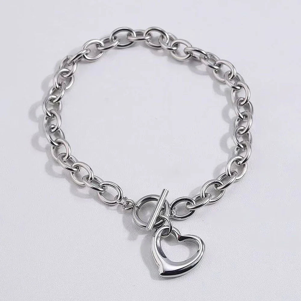 Aomogo Set INS Exquisite Love Fashion Stainless Steel Bracelet Earrings Necklace Pendant Set Women's Daily Goods Party Favors Vera Lux