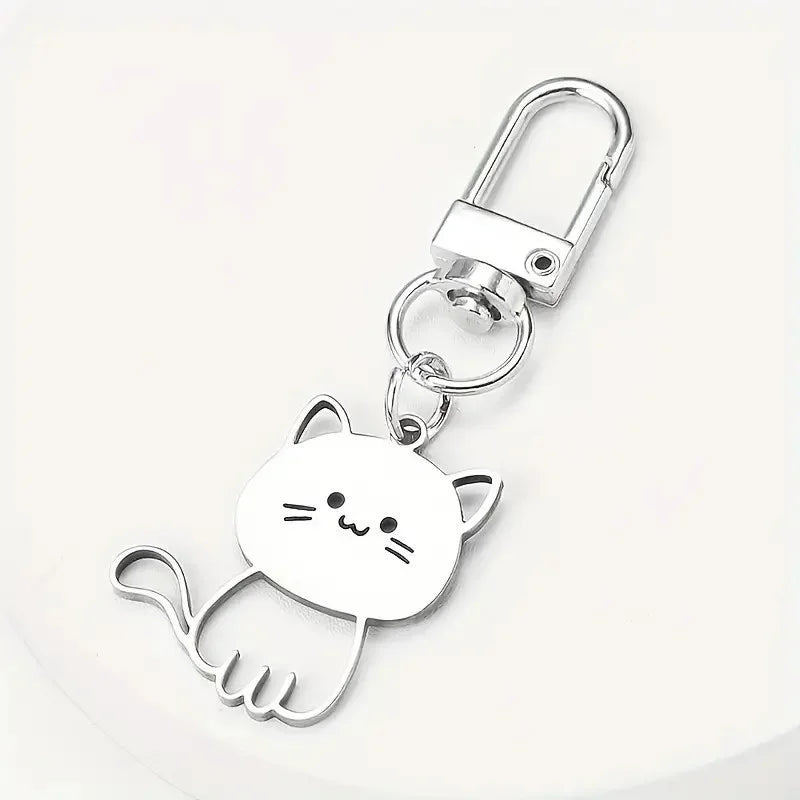 Stainless Steel Lovely Cat Keychain Couple Lover Animal Matching Keyring Cat Eating Fish Pendants Valentine's Day Gifts 2025 New Vera Lux