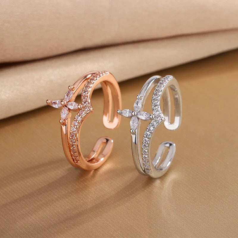 925 Sterling Silver Flower Zircon Wedding Rings For Women Couple Elegant Luxury Jewelry Wedding Argent 925 Jewellery Vera Lux