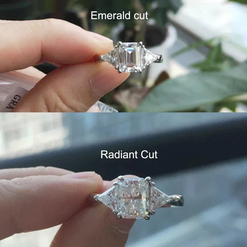 NeeTim Emerald Cut 3ct Full Moissante Wedding Rings for Women Lab Grown Diamond Promise Band Plated Platinum Marriage Rings Vera Lux