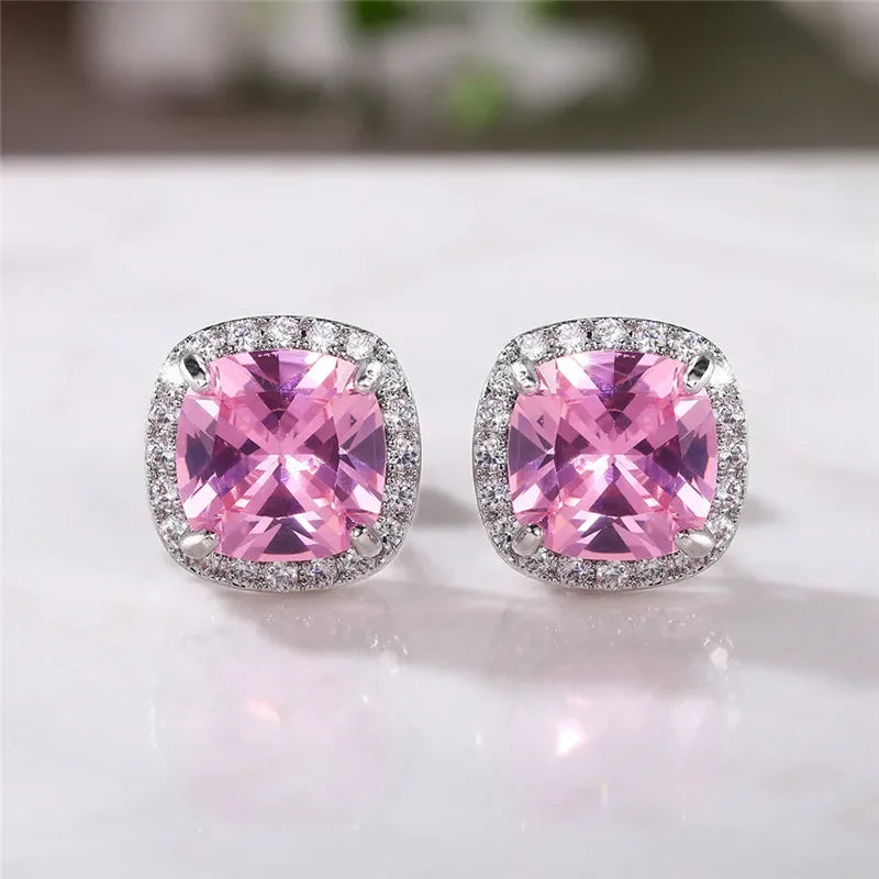 Ne'w Bright White/Yellow/Pink CZ Stud Earrings for Women Fashion Contracted Jewelry High Quality Wedding Engagement Vera Lux