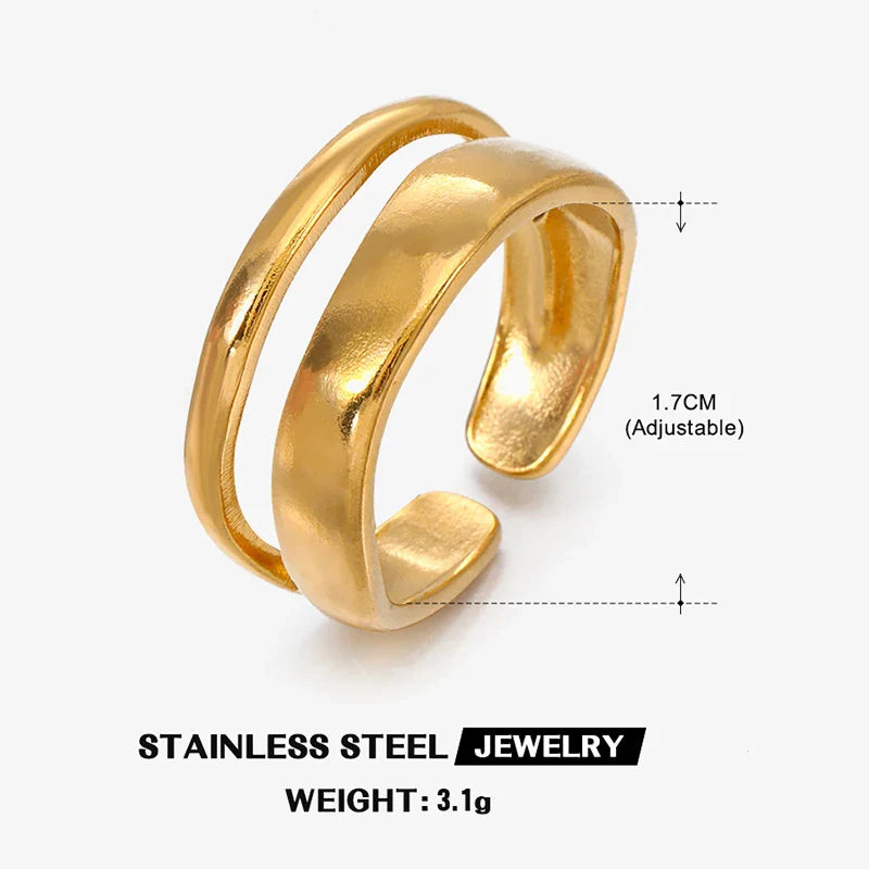 Stainless Steel Irregular Geometric Open Rings for Women Gold Color Texture Couple Wedding Ring Trendy Elegant Aesthetic Jewelry Vera Lux