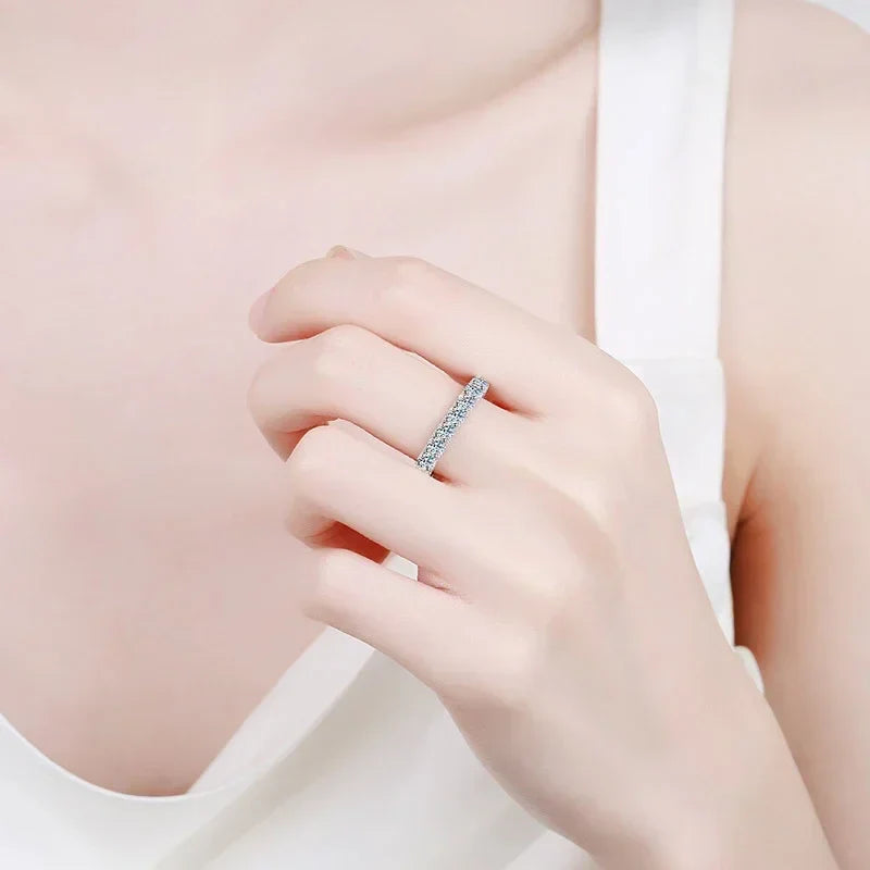 NeeTim 3mm Moissanite Ring Sterling Silver 925 with Gold Plated Wedding Engagement Eternity Band Patry Luxury Jewelry for Women Vera Lux