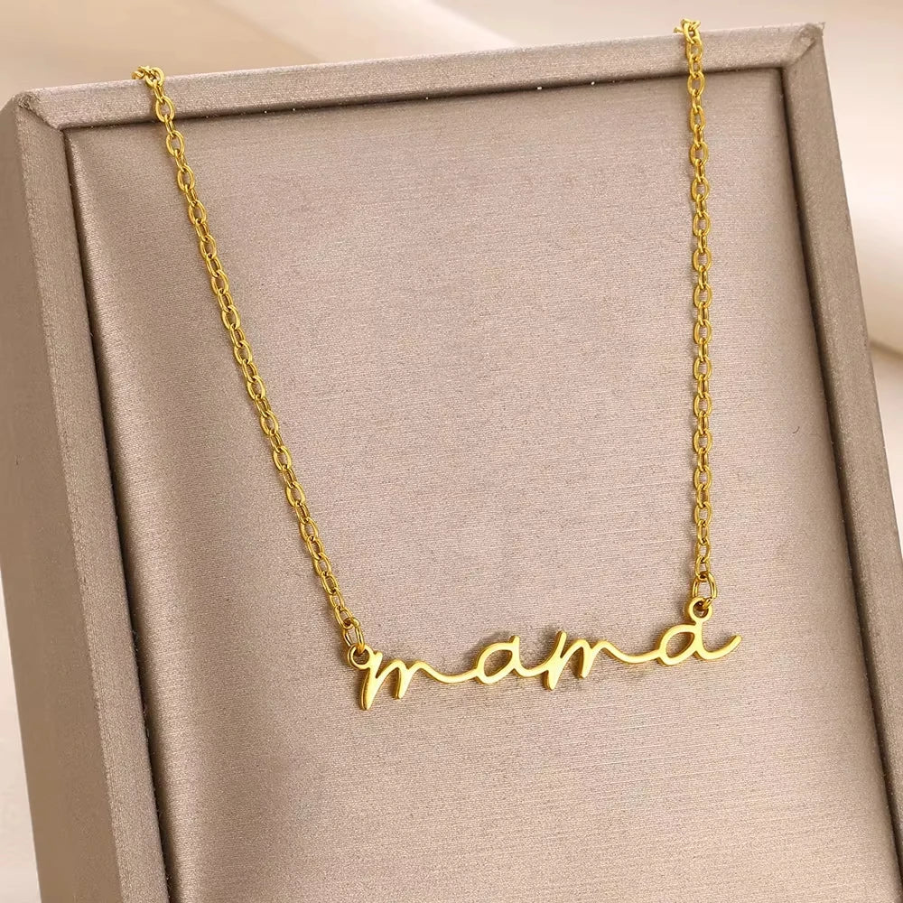 MAMA Pendent Necklaces for Women Gold Color Link Chain Stainless Steel Necklace 2025 Trend Female Choker Jewelry Gift Vera Lux