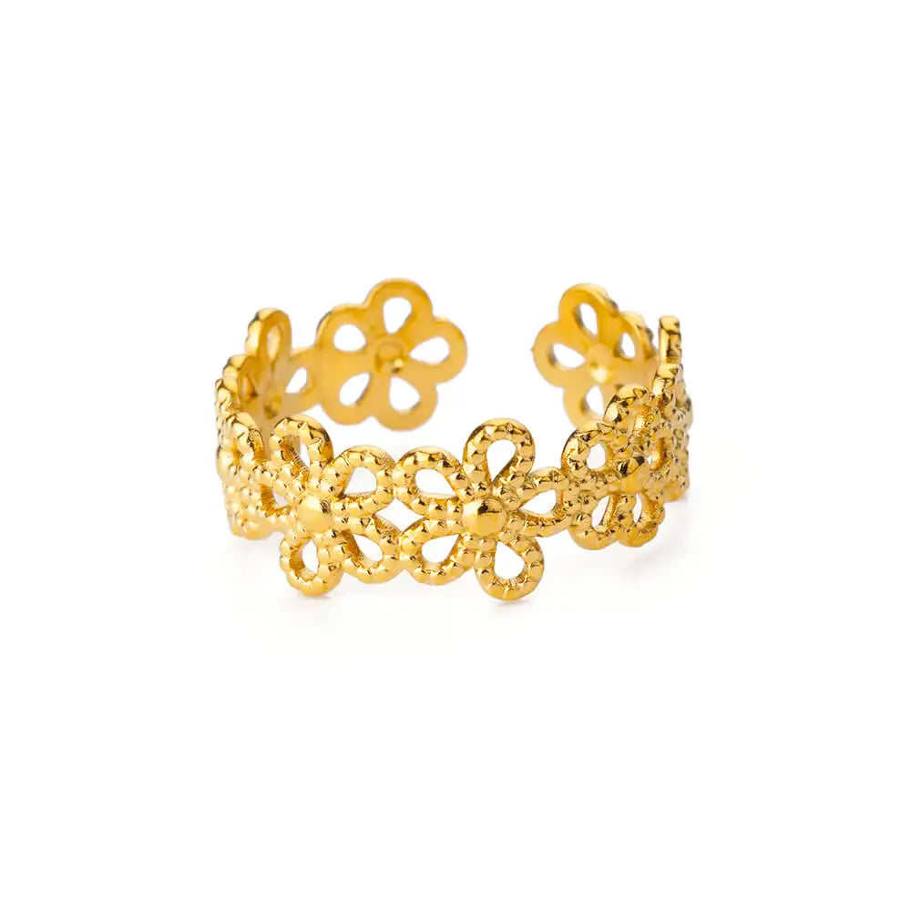 Hollow Flower Rings For Women Gold Color Stainless Steel Adjustable Multi-layer Flower Ring Wedding Aesthetic  Jewelry Gift Vera Lux