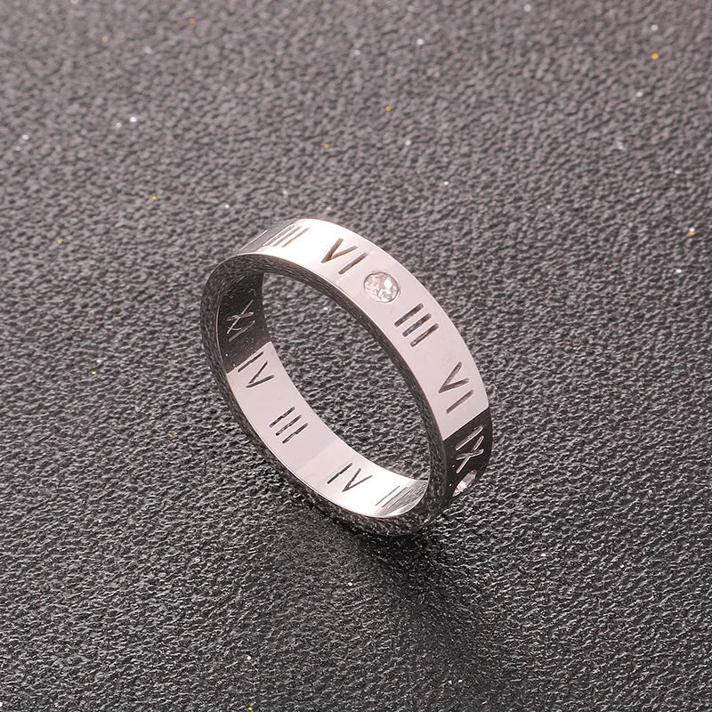 One Crystal Rings Fashion Jewelry Hollow Roman Numerals Stainless Steel Personalized Simplicity Accessories Women Rings Vera Lux