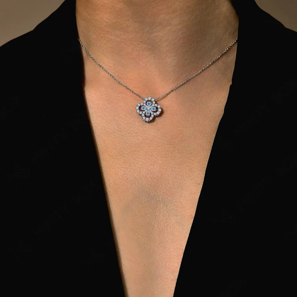 MINTYBOX S925 Silver Moissanite Diamond Loop Full Motif Pendant Clover Diamond White Gold Necklaces for Women Girls Jewelry Gift Vera Lux