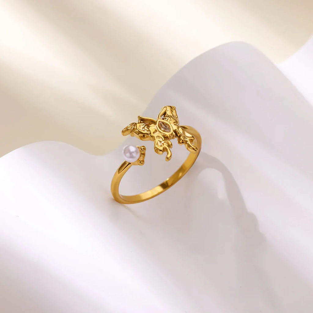 Stainless Steel Butterfly Bow Rings for Women Fashion Zircon Heart Open Ring Trendy Aesthetic Jewelry Party Wedding Gift Vera Lux