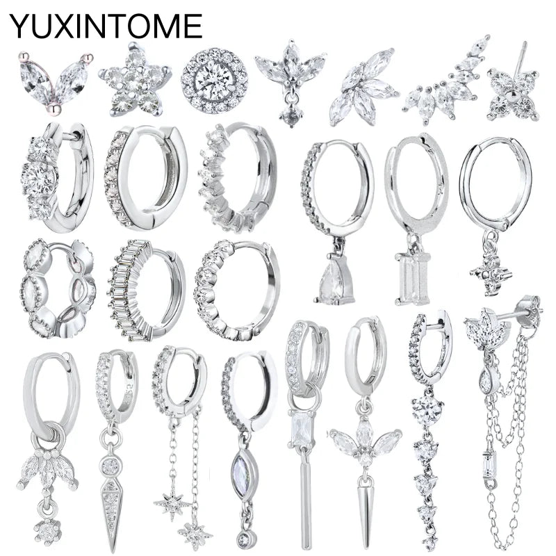 925 Sterling Silver Ear Needle Fashion Hoop Earrings White Crystal Luxury Women's Silver Earrings Wedding Women's Jewelry Gift Vera Lux