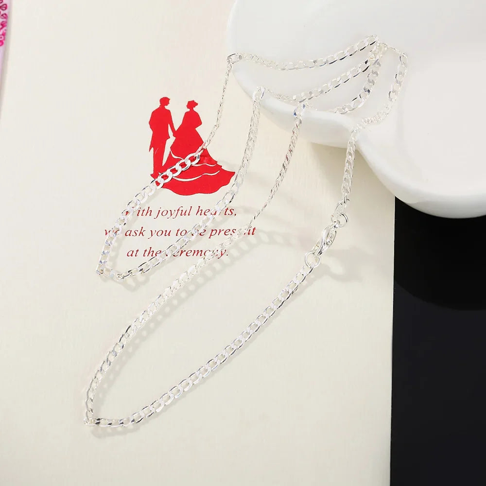 925 Sterling Silver Necklace 16/18/20/22/24/26/28/30 Inches Classic 2MM Flat Sideways chain for Women Men Jewelry Gift party Vera Lux