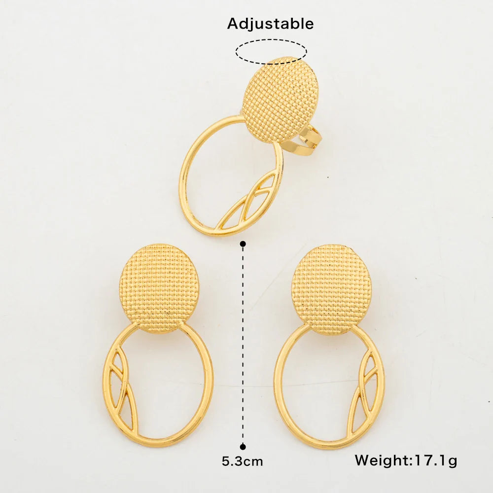 Luxury Earrings with Ring Jewelry Set for Party 18k Gold Color Clip Earrings and Finger Ring 2Pcs Set for Weddings Bridal Gifts Vera Lux