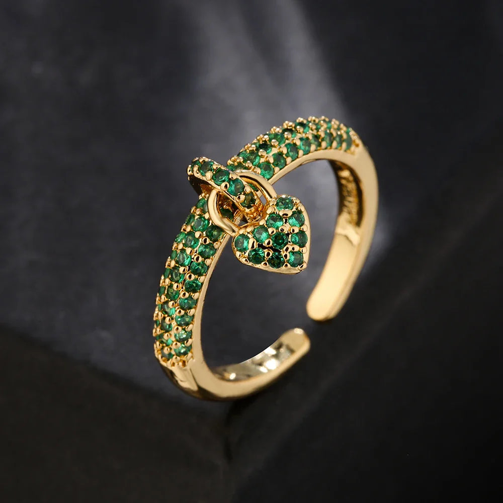 NEWBUY Fashion Colourful Cubic Zirconia Pave Setting Wedding Jewelry 2024 Trendy Gold Color Heart Charm Finger Ring For Women Vera Lux