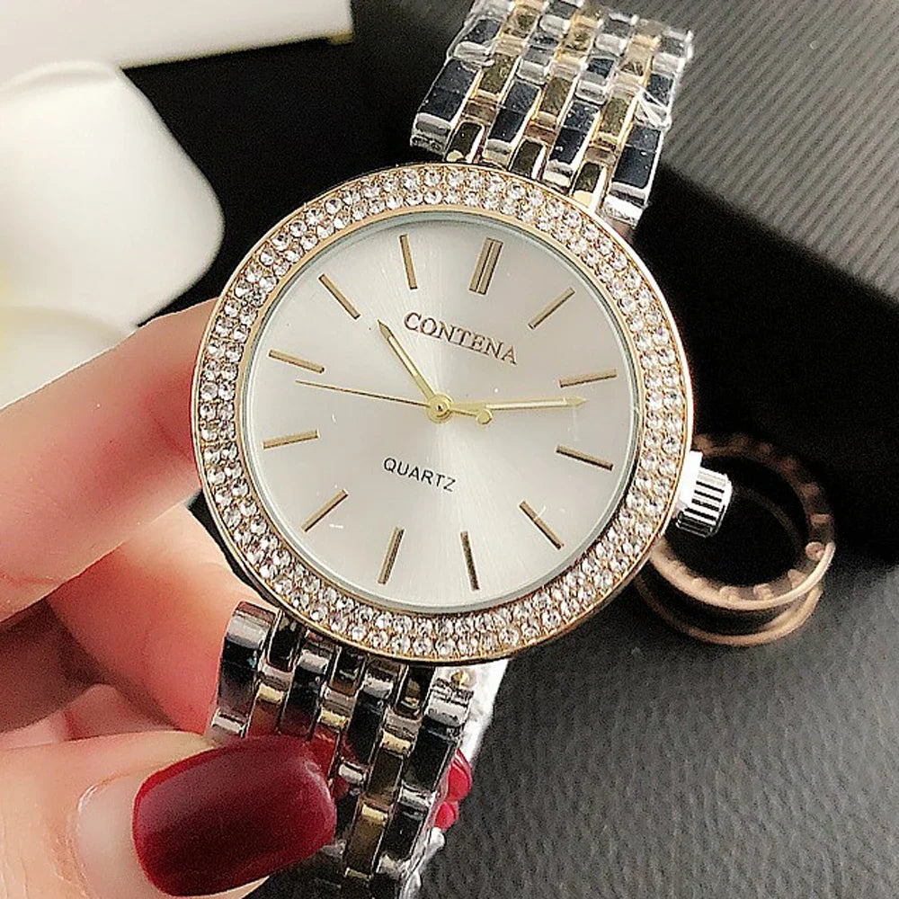 Luxury Rhinestone Watch Top Brand Women Watches Fashion Gold Women's Watches Stainless Steel Ladies Watch Clock Gifts for Women Vera Lux
