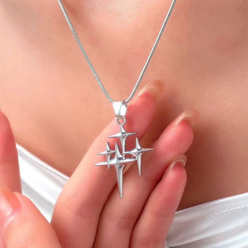 Y2K Simple Choker Necklace Four Pointed Star Necklaces Adjustable Crucifix Pendant Necklace Asterism-Necklace Jewelry Vera Lux