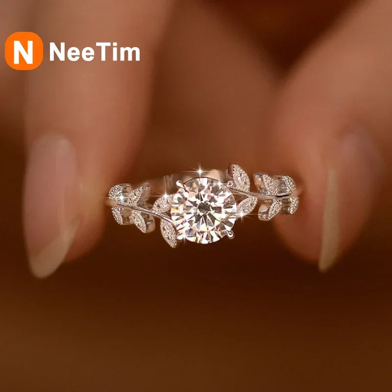 NeeTim 1CT Moissanite Diamond Rings Wedding Band for Women 925 Sterling Silver with Plated White Gold Bands Engagement Ring Vera Lux