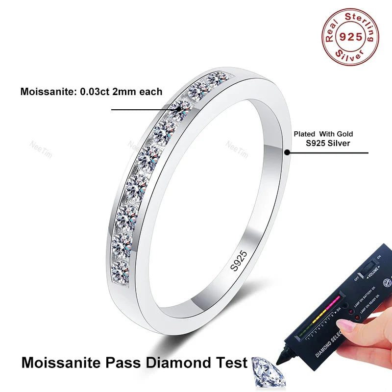 NeeTim 2mm Moissanite Ring for Women 925 Sterling Silver Rings with Gold Plated Wedding Bridal Proposal Promise Engagement Band Vera Lux