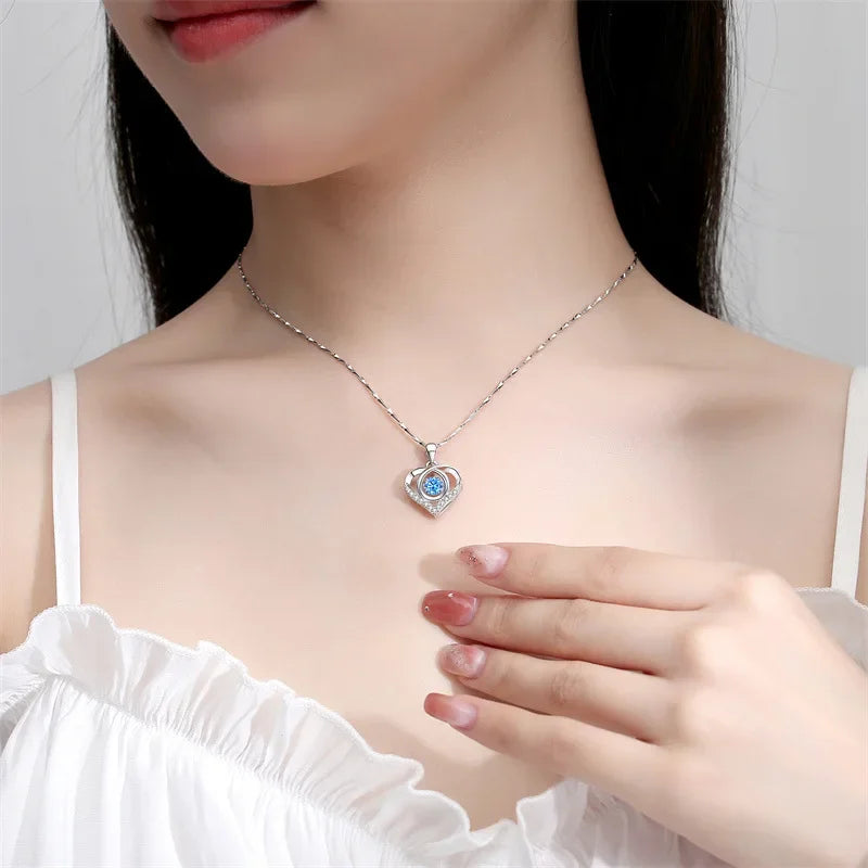 925 Sterling Silver Heart Shaped Necklace Bracelet Set for Women Vintage Korean Crystal Bracelets High Quality Set Party Jewelry Vera Lux