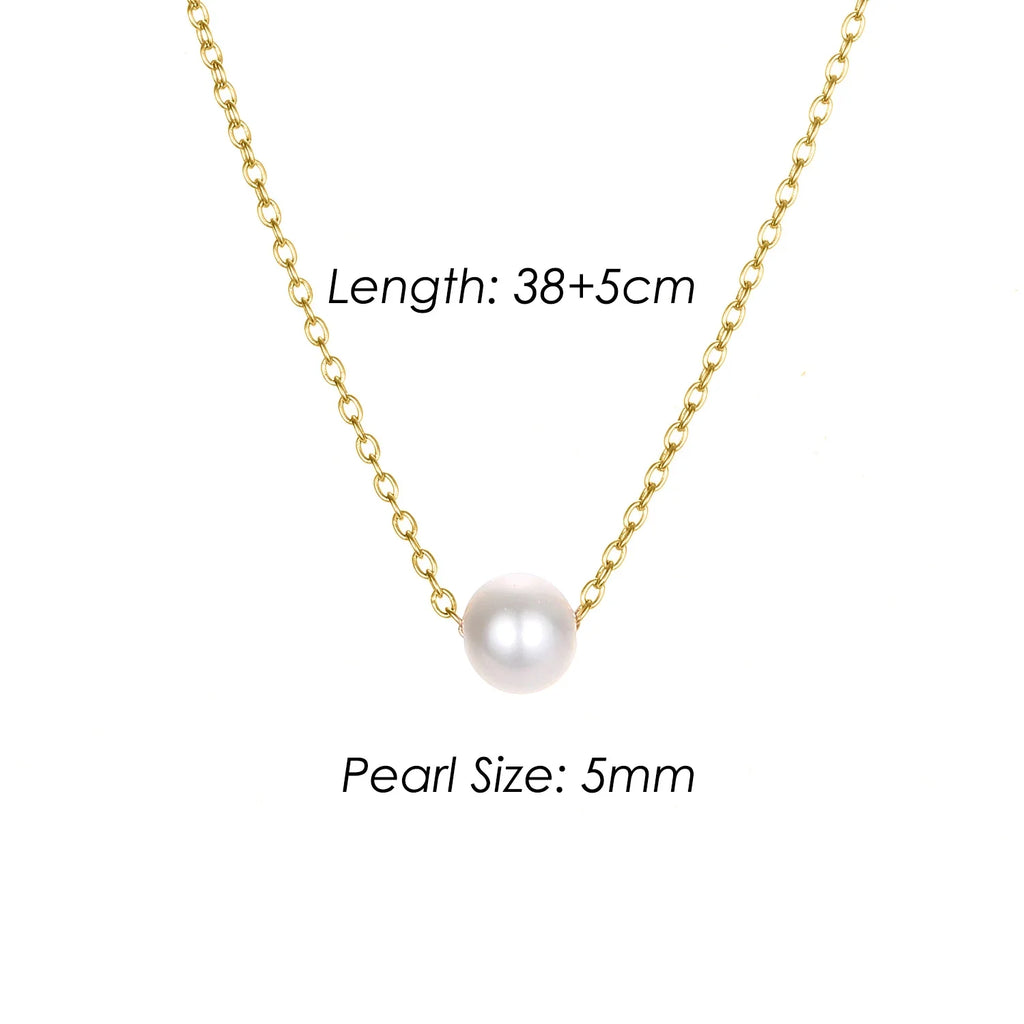 4MM Simulated-pearl Pendant Necklace for Women Dainty Stainless Steel Gold Color Necklace Women Vera Lux