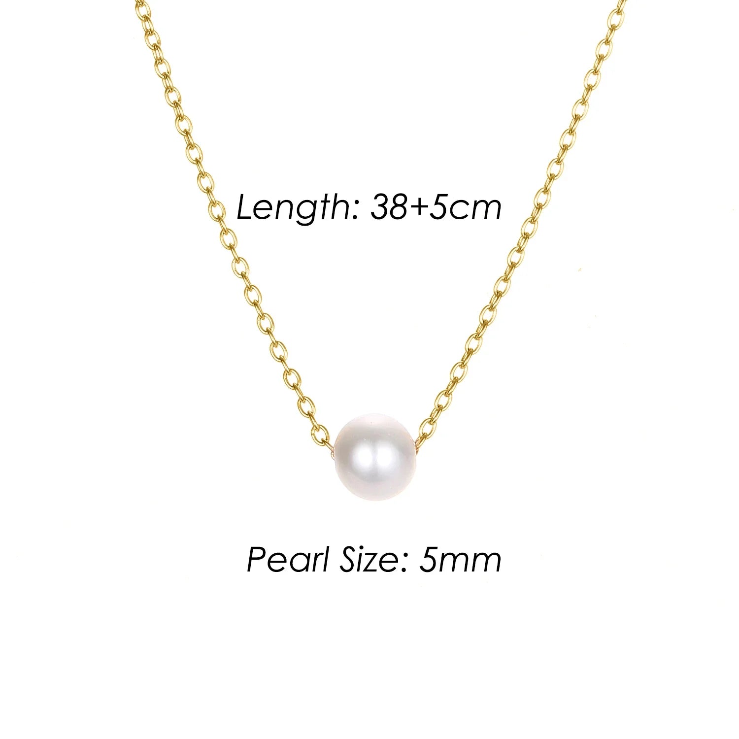 4MM Simulated-pearl Pendant Necklace for Women Dainty Stainless Steel Gold Color Necklace Women Vera Lux