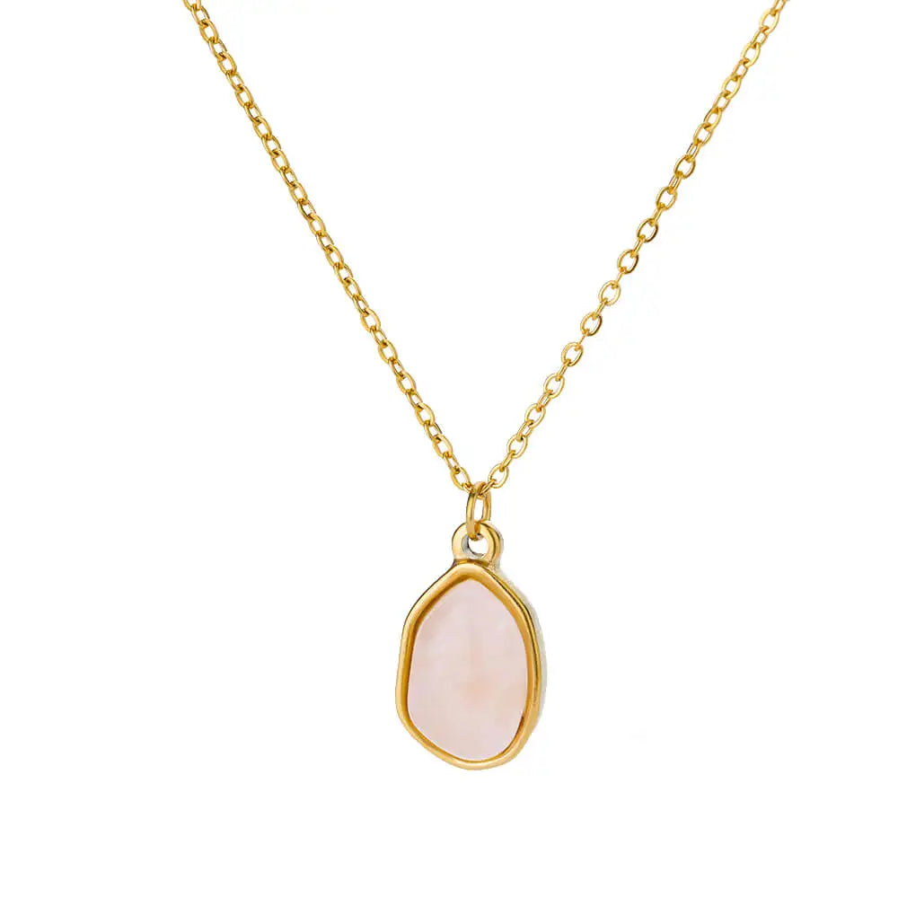 Fashion Stone Opal Oval Necklace For Women Stainless Steel Gold Color Oval Stone Pendant Necklace Wedding Aesthetic Jewelry Gift Vera Lux