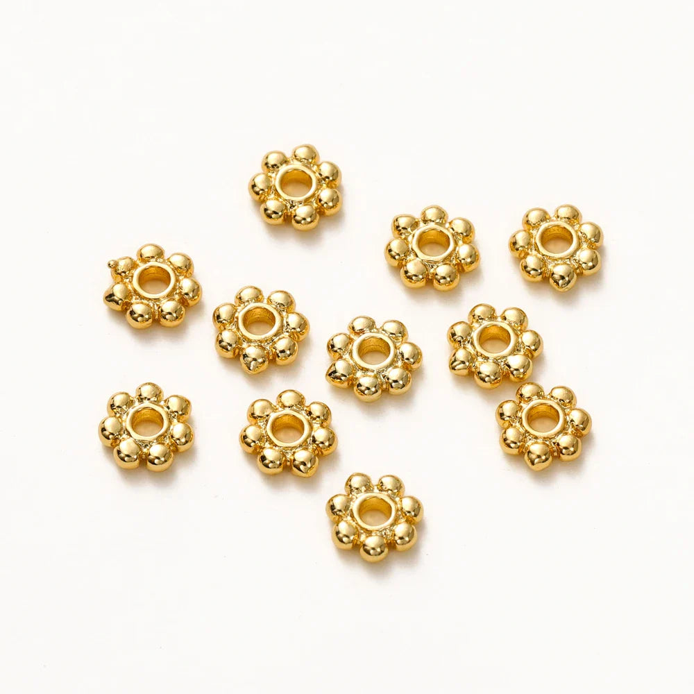 20pcs 14K 18K Gold Color Daisy Spacer Beads Mini Brass Spacer Beads Charms Pendants for DIY Bracelet Necklace Jewelry Making Vera Lux
