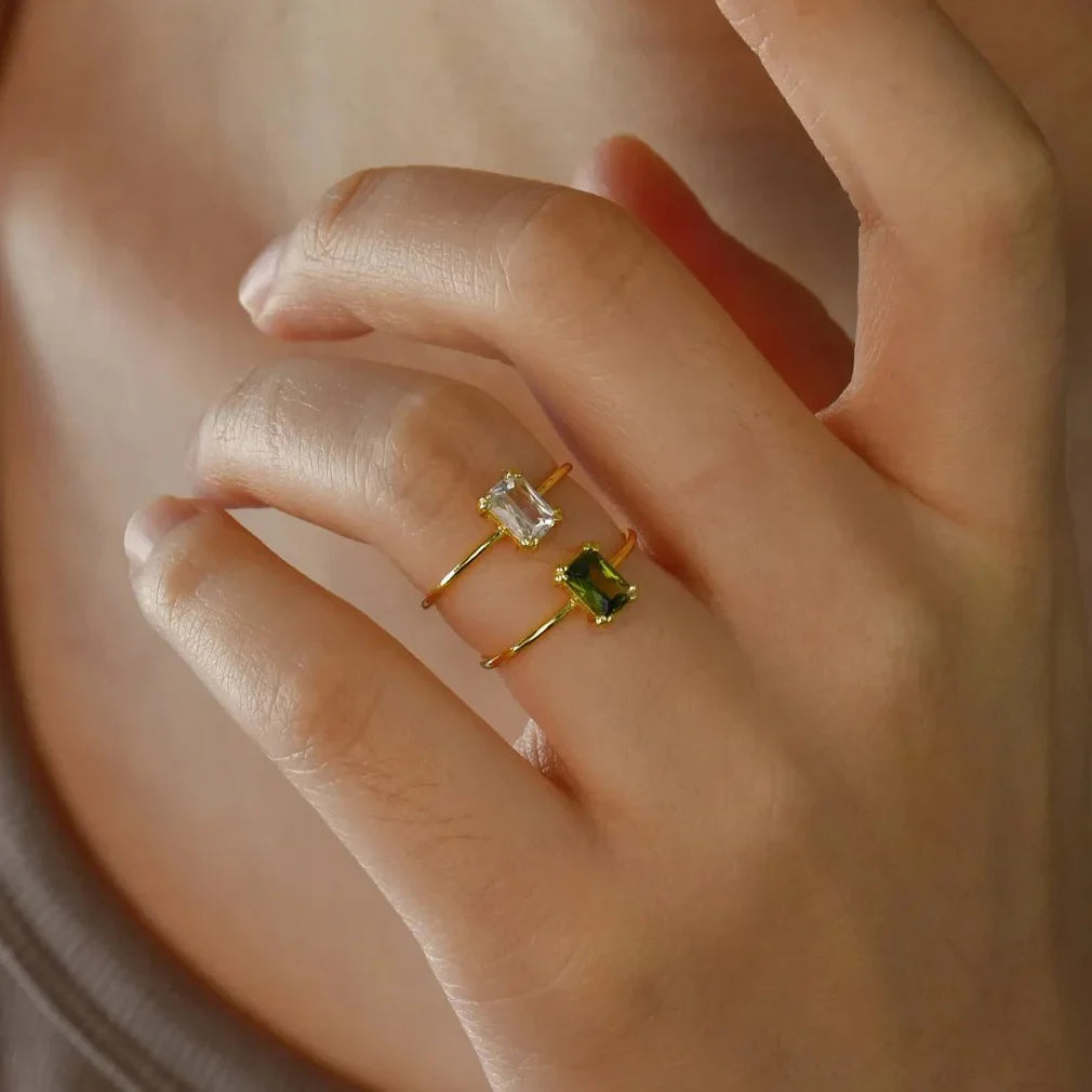 Stainless Steel Birthstone Rings For Women Gold Color Zircon Birthstone Opening Ring Minimalist Christmas Birthday Jewelry Gift Vera Lux