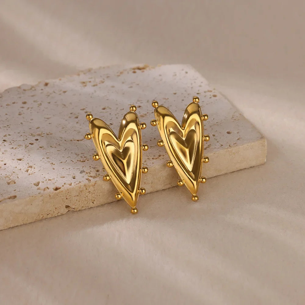 Gothic Heart Earring For Women Stainless Steel Golden Love Earring Wedding Couple Piercing Jewelry Valentine Day Gift сер Vera Lux