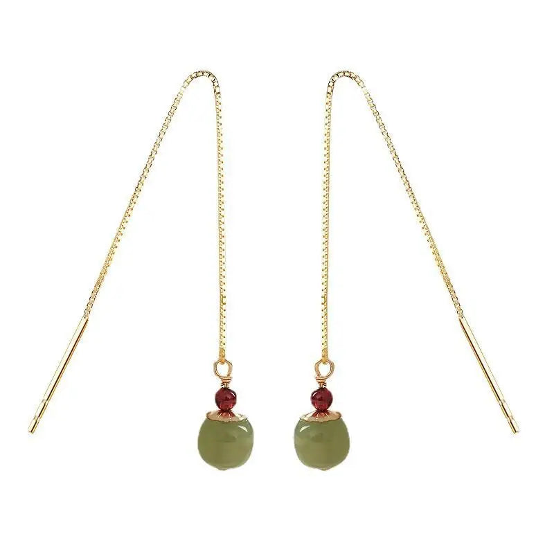 VENTFILLE Gold Color Hetian Jade Earrings for Women Green Round Jewelry Girls Gift  Dropshipping Wholesale Vera Lux