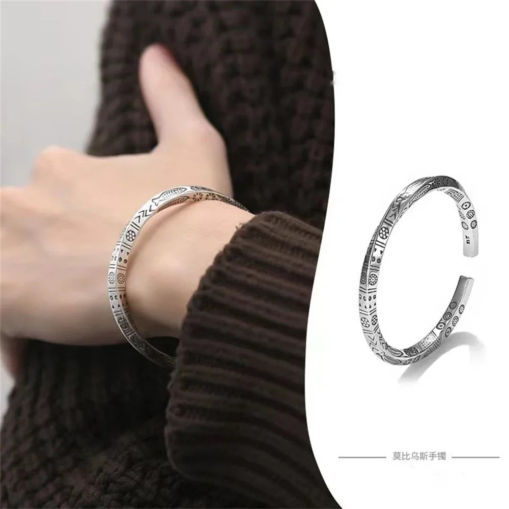 ALIZERO 925 Sterling Silver Men Open Bracelet Bohemian Möbius Loop Bracelet For Women Totem Trendy Jewelry Accessories Vera Lux