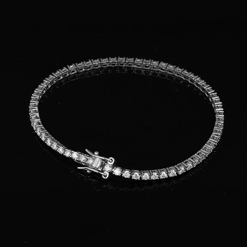 NeeTim 2mm D Color Moissanite Tennis Bracelet 925 Sterling Silver with White Gold Plated Bracelets for Women Pass Diamond Tester Vera Lux