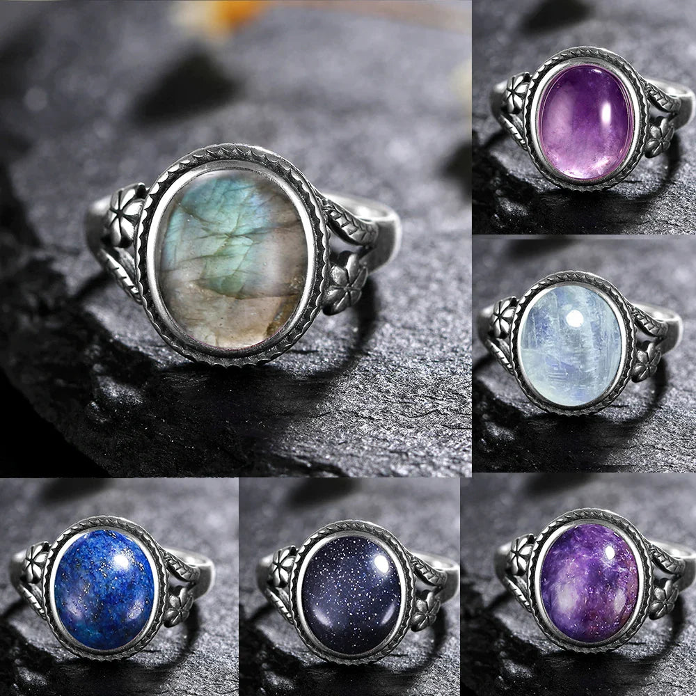 Vinatge Silver Ring Female Jewelry Natural Moonstone Tiger's Eye Personalized Rings for Women Bijoux Wedding Jewelry Gift S925 Vera Lux