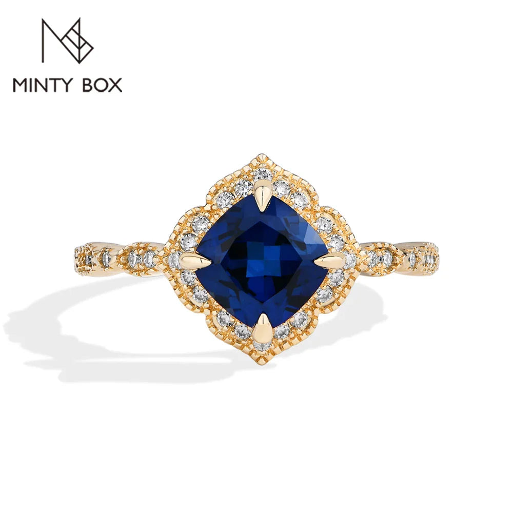 MINTYBOX S925 Silver 2.0ct Cushion Sapphire Engagement Rings for Women Lab Gemstone Halo Ring Wedding Fine Jewelry Bride's gift Vera Lux