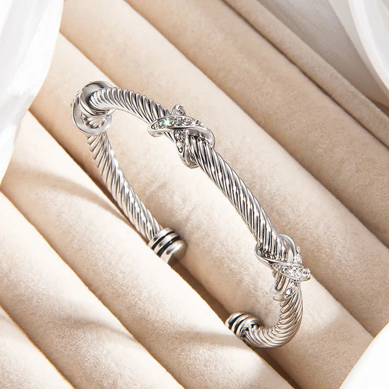 1pcs Stainless Steel 8-shaped Cross Diamond Bracelet Trendy Fashion Versatile Steel Rope Open Bracelet Party Jewelry Gifts Vera Lux