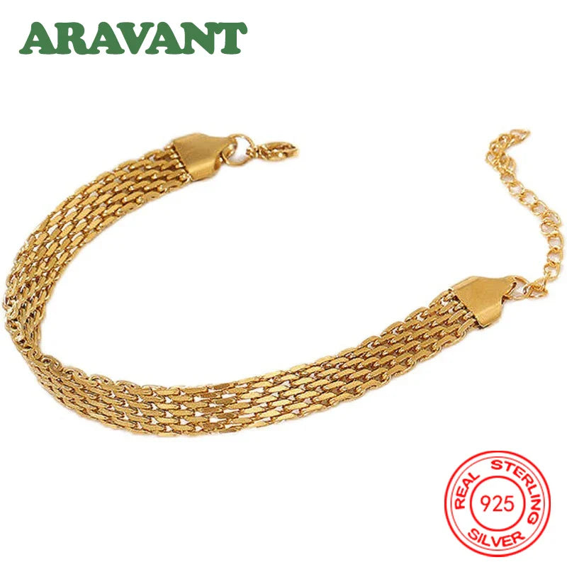 Aravant 925 Silver 18K Gold Watch Strap Bracelet Chain For Women Girls Fashion Jewelry Vera Lux