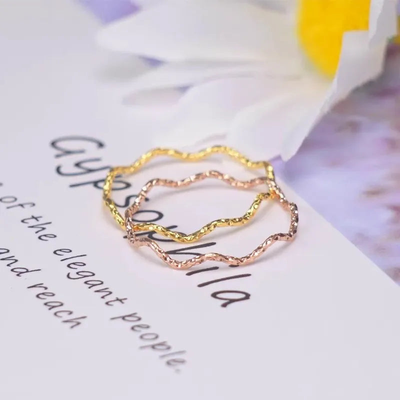 1mm Thin Stainless Steel Wave Design Ring Wedding Band for Women Girl Size 5-10 Vera Lux