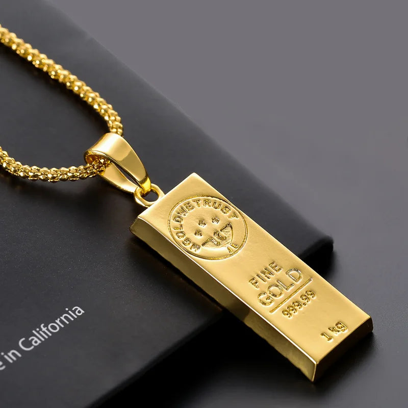 1pcs Rectangular Gold Bar Necklace Pendant Trendy And Exquisite Men's Necklace Daily Party Wear Matching Accessories Vera Lux