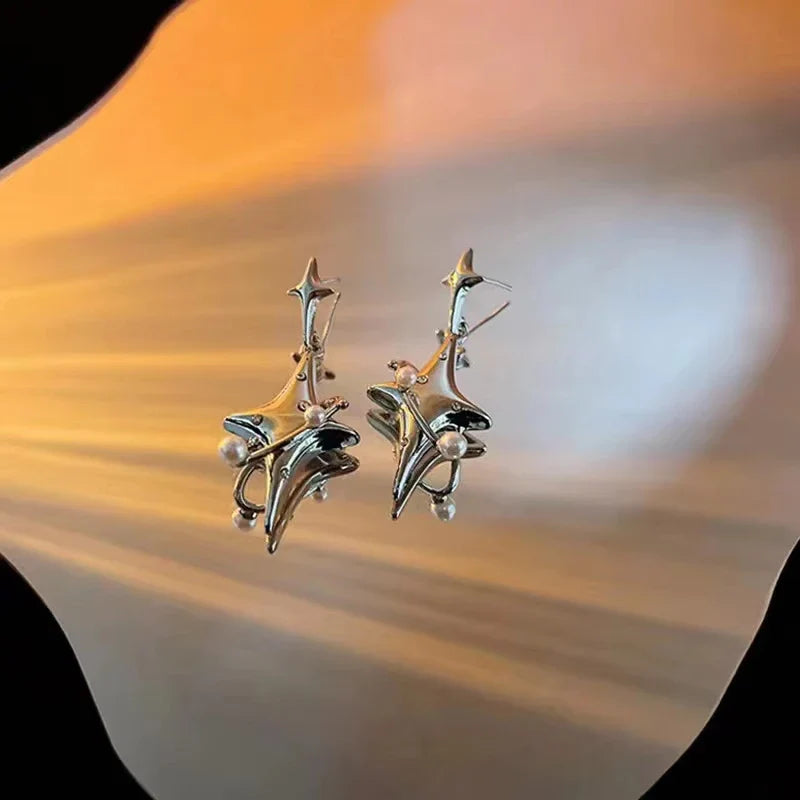 Y2K Star Drop Earrings Cool Girl Harajuku Creative Planet Pearl Crystal Stars Earings Korean Fashion for Women PunkJewelry Vera Lux