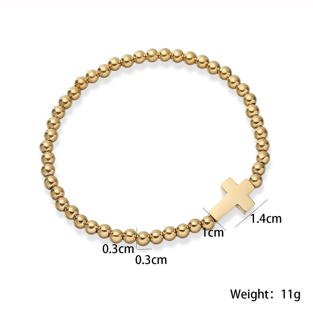 NEWBUY High Quality Non-Fading Stainless Steel Jewelry Silver/Gold Color Beads Cross Charm Bracelets For Women Men Vera Lux