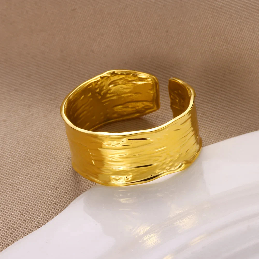 Minimalist Texture Stainless Steel Geometric Rings For Women Gold Color Opening Couple Ring Aesthetic Wedding Christmas Jewelry Vera Lux