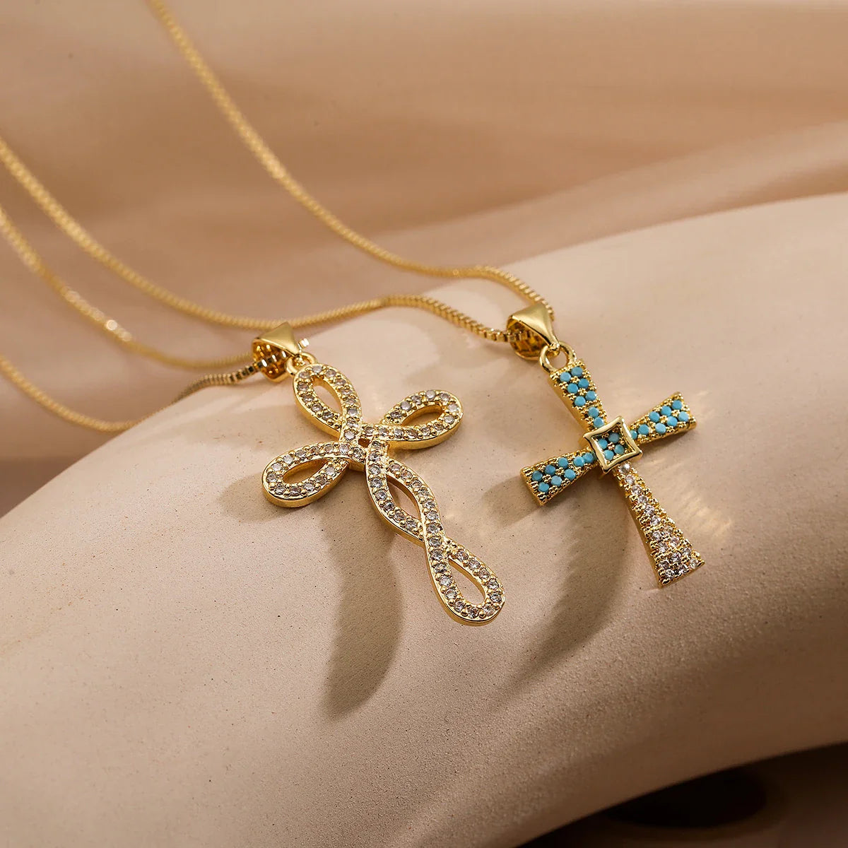NEWBUY 2025 New Coming Cross Pendant Necklace For Women Gold Color Copper Jewelry Full CZ Zircon Inlay Vera Lux
