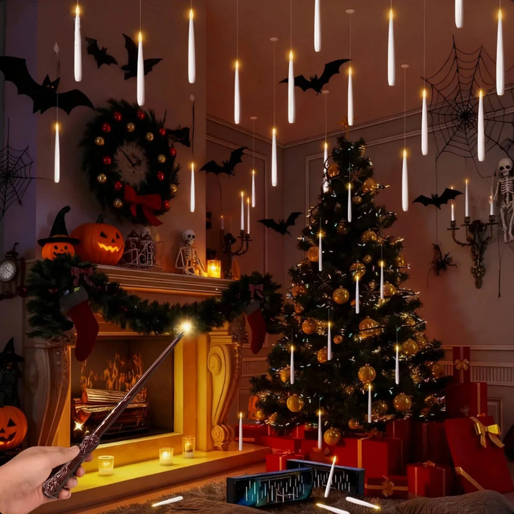 12/10 PCS LED Floating Candles with Magic Wand Flameless Flying Candle Flickering Burning Candles for Wedding Holiday Decoration Vera Lux