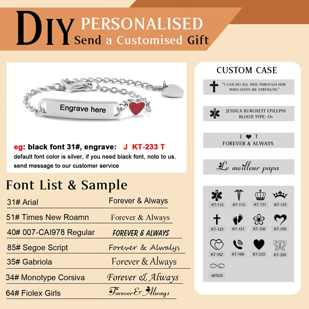 Customized Heart Bracelet for Little Girl Boy, Engravable ID Name Bracelet, Personalized Stainless Steel Chain Birthday Gift Vera Lux
