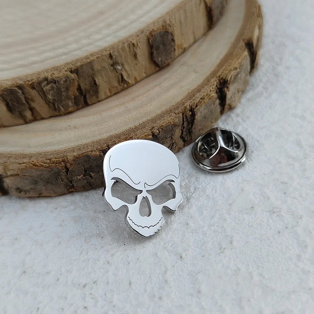 New skull men's lapel pin, 316L stainless steel gold-plated badge, black brooch for suit accessories, gift for father Vera Lux